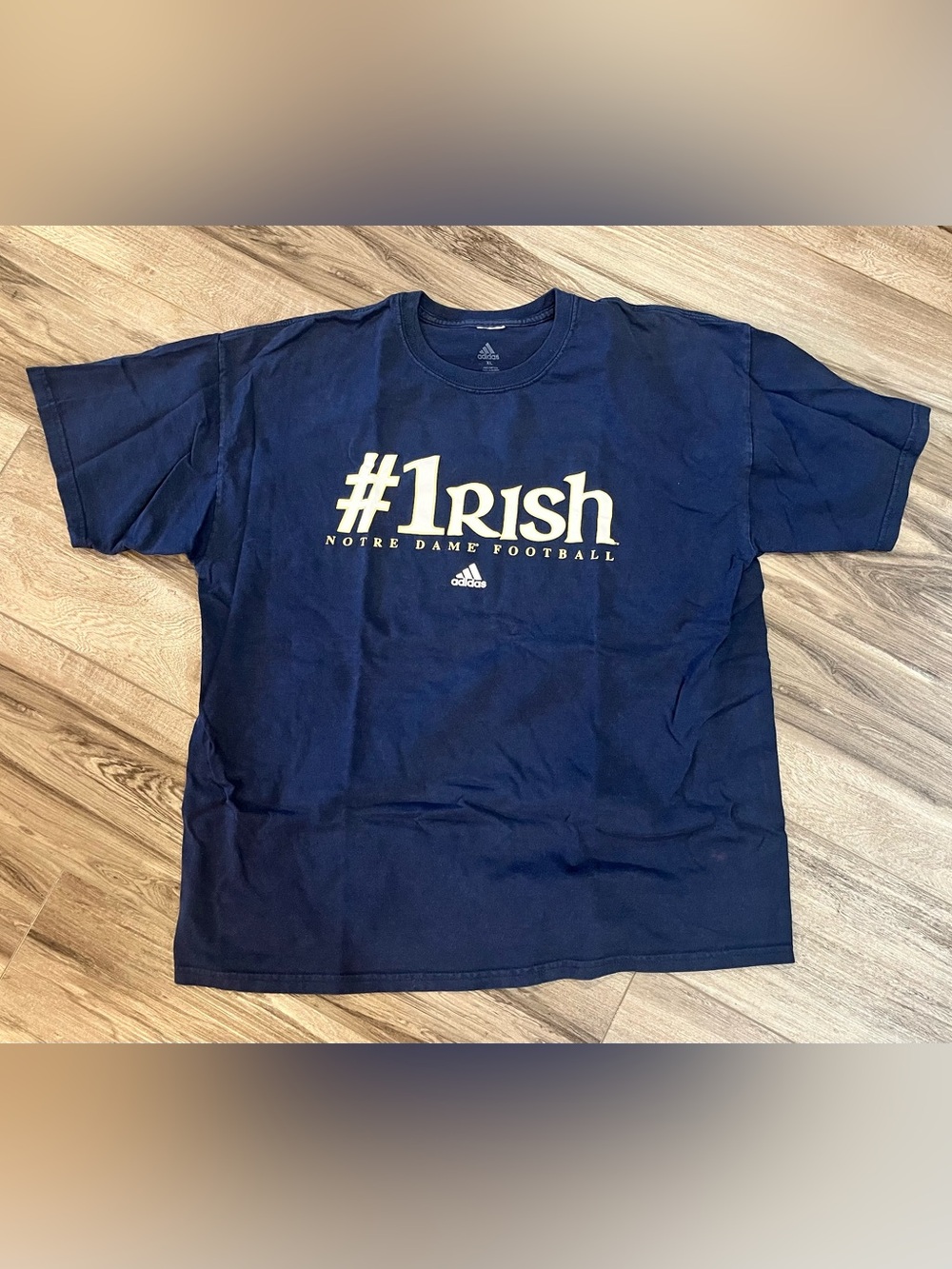 Vintage Adidas Notre Dame Fighting Irish Football Navy Tee XL #1 Y2K